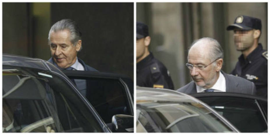 Miguel Blesa y Rodrigo Rato a su salida de la Audiencia Nacional tras declarar ante el juez Andreu. EFE