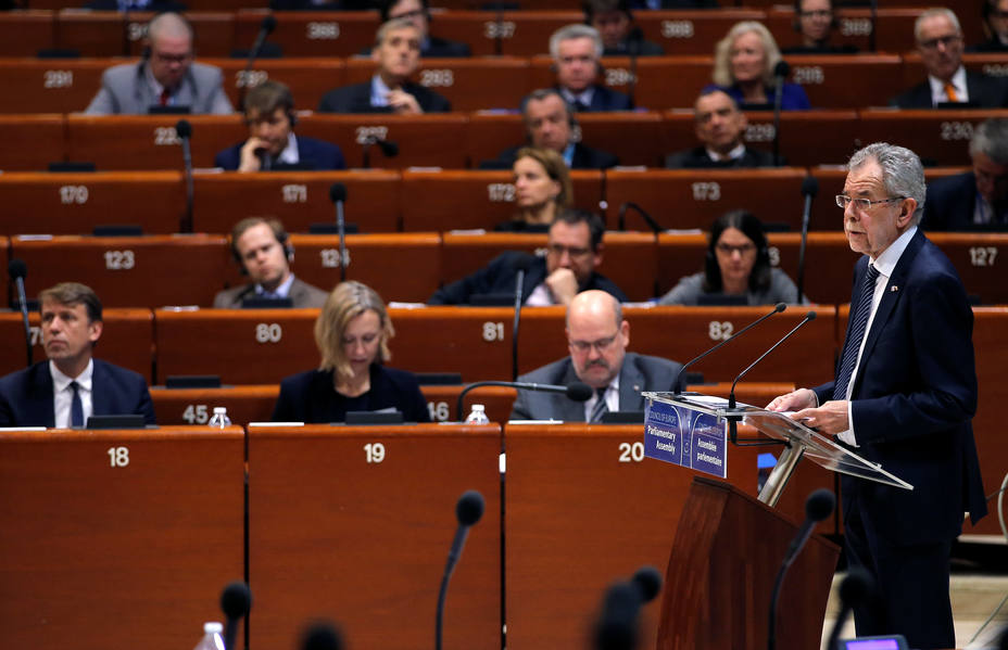 El presidente de Austria, Van der Bellen, inerviene ante el Consejo de Europa en Estrasburgo