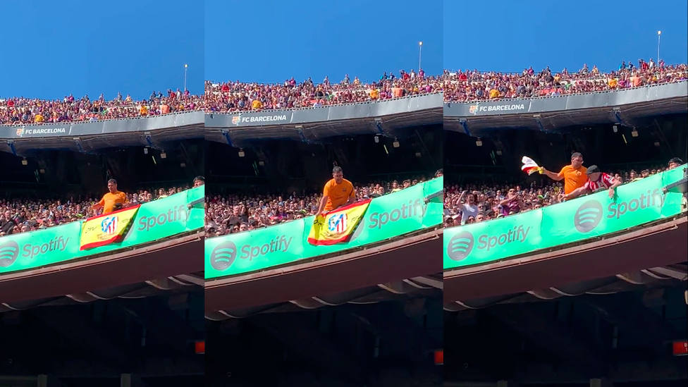 Indignación por la retirada de una bandera de España con el escudo del  Atlético de Madrid en el Camp Nou - Tiempo de Juego - COPE