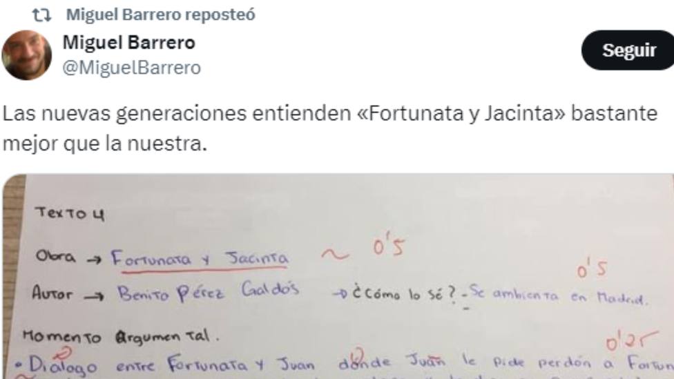 Hace un examen sobre Fortunata y Jacinta y la respuesta deja al profesor atónito