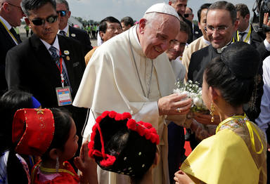 Pope Francis arrives at Yangon International Airport