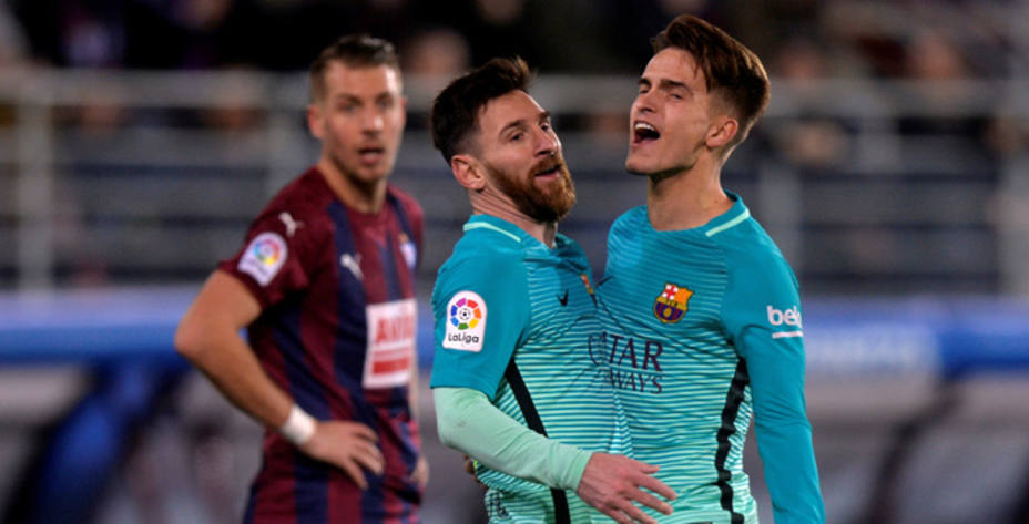 Messi y Denis Suárez celebran el gol al Eibar (Reuters)