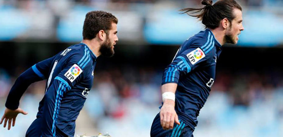 Gareth Bale celebra el gol de la victoria en Anoeta. EFE