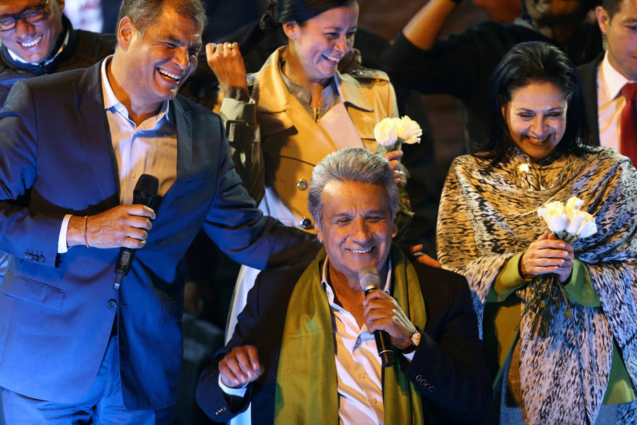 Lenín Moreno celebra el resultado de las elecciones en Ecuador. REUTERS