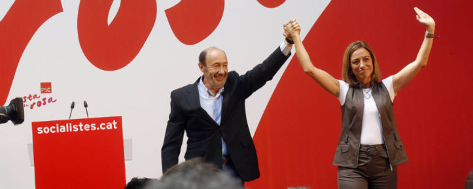 Carme Chacón y Rubalacaba durante un acto del PSC. Foto: PSOE