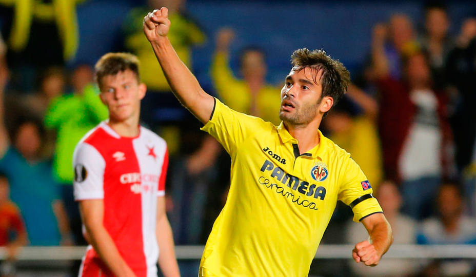 Manu Trigueros, del Villarreal, celebra un gol ante el Slavia de Praga. REUTERS
