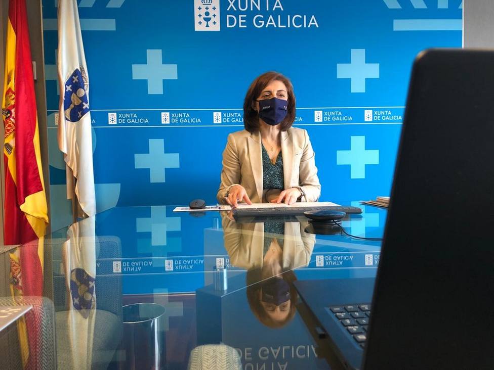 Àngeles Vázquez durante la videoconferencia con la alcaldesa de Porqueira