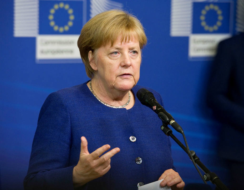 Ángela Merkel, canciller alemana, durante la rueda de prensa ofrecida este domingo.
