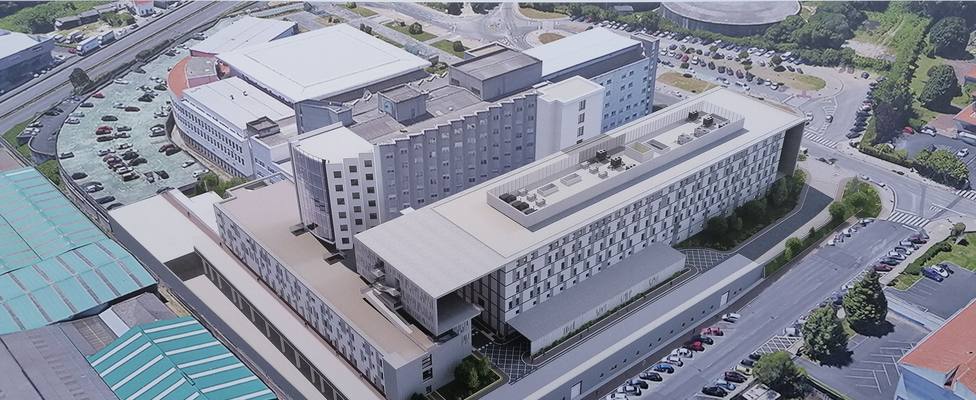 Recreación virtual de como quedará el Hospital Arquitecto Marcide tras las obras de ampliación