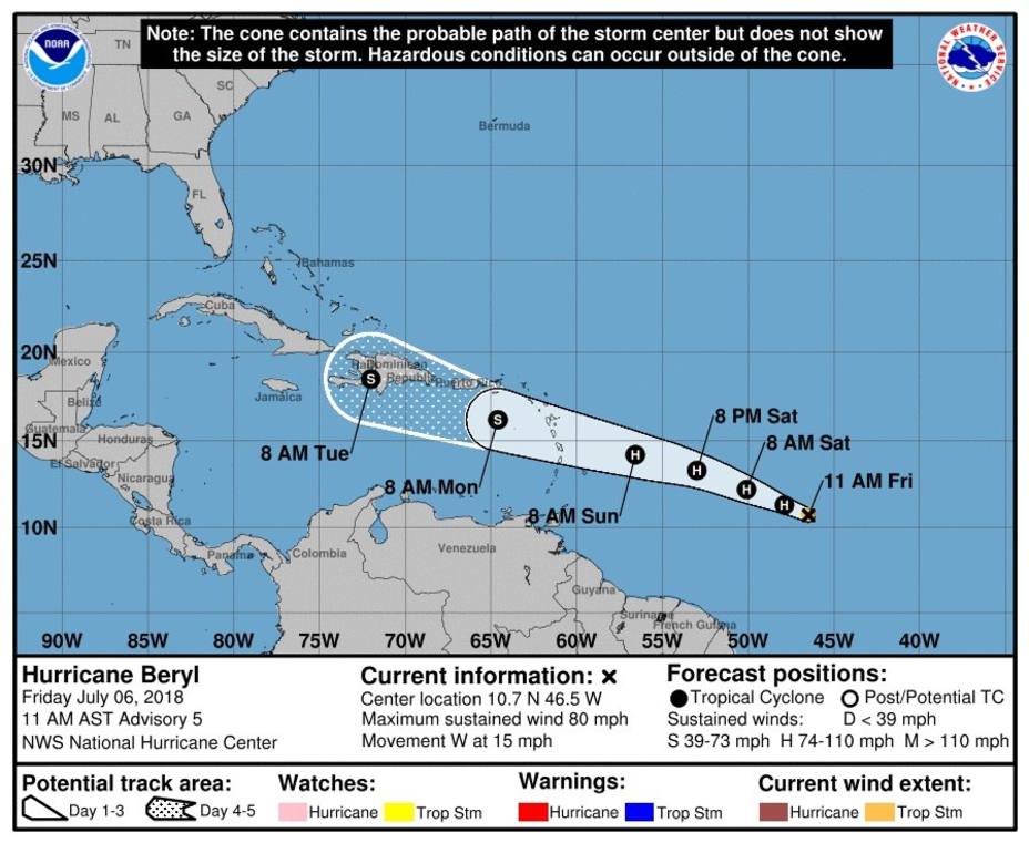 El huracán Beryl se fortalece mientras se aproxima a las Antillas Menores