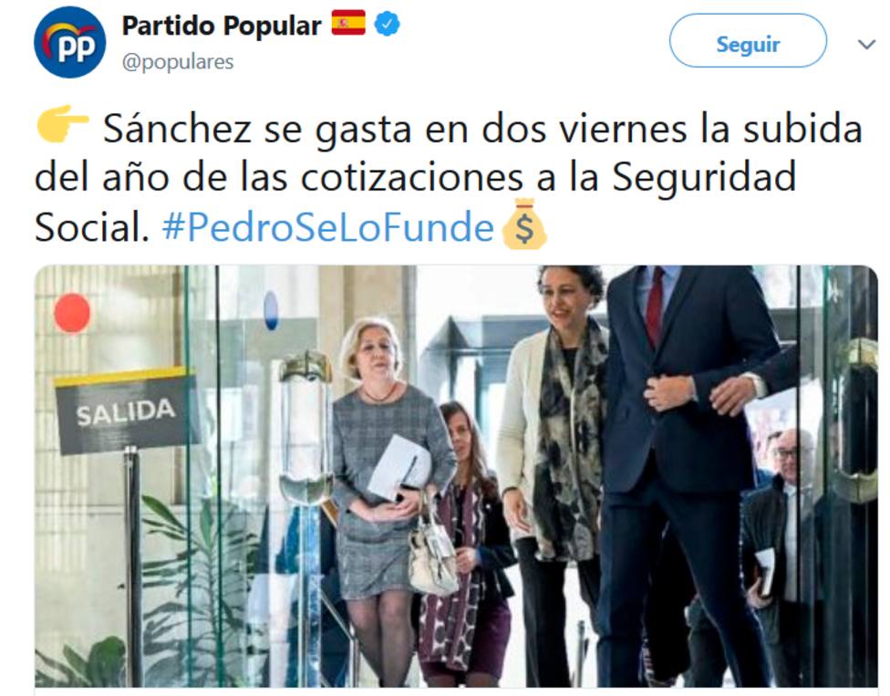 El PP lanza la campaña #PedroSeLoFunde para denunciar el derroche del Consejo de Ministros