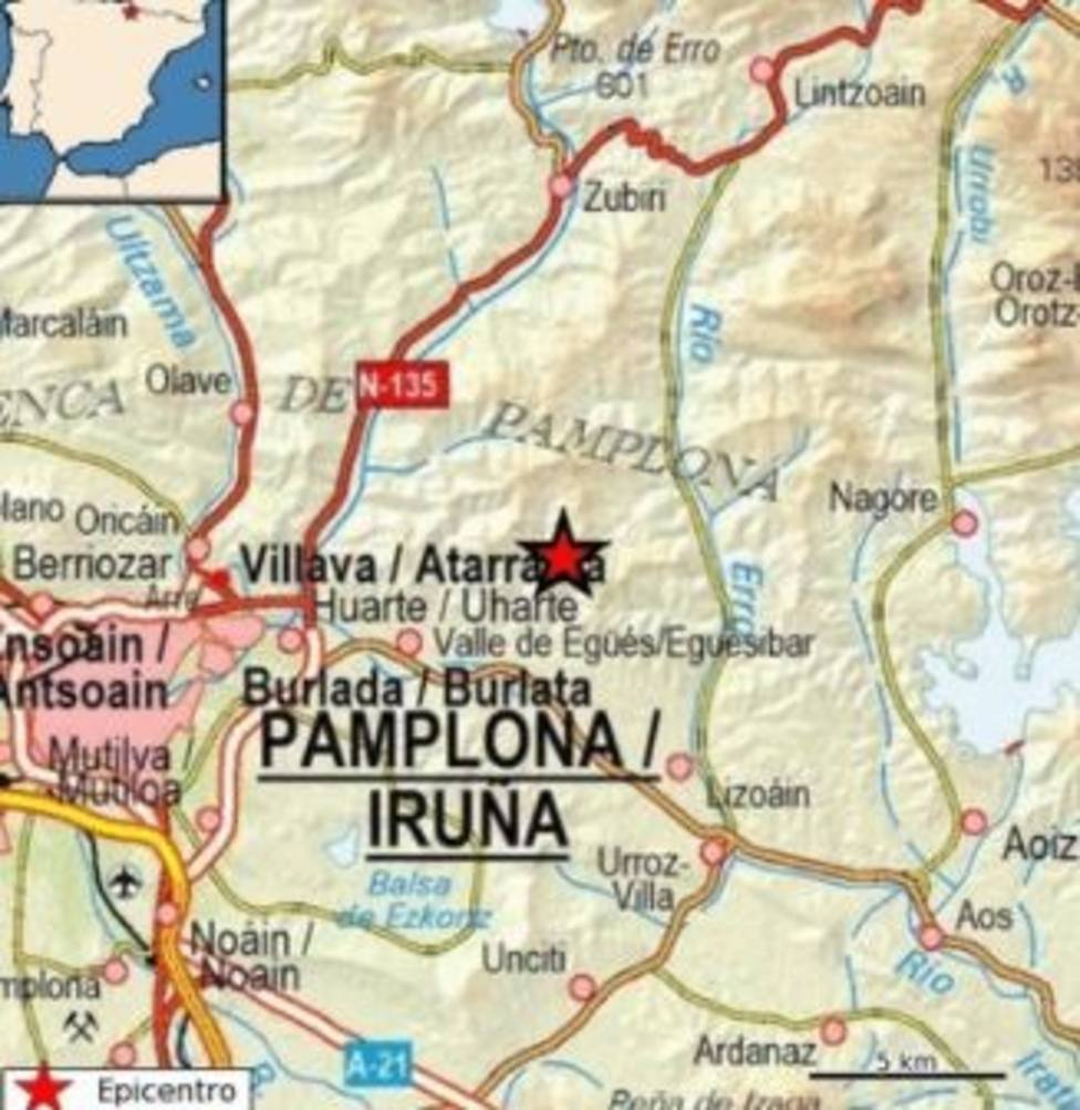 Un temblor sísmico de 3,9 grados se siente en Pamplona y su comarca