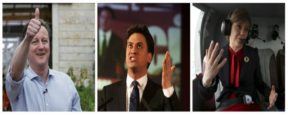 David Cameron, Ed Miliband, Nicola Sturgeon los más destacados en las encuestas. Reuters
