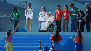 Pope Francis attends welcome ceremony at Meeting Hill during World Youth Day