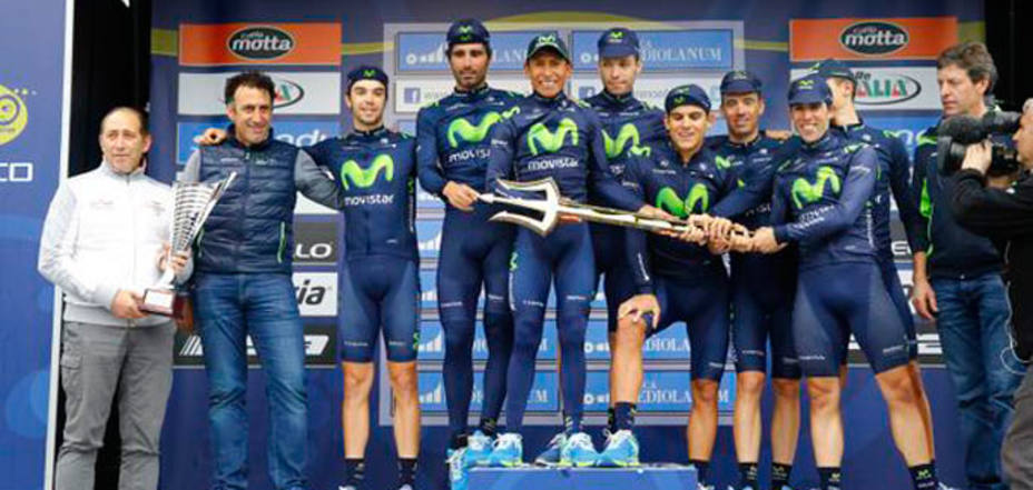 Nairo Quintana, junto a sus compañeros de equipo, celebra la Tirreno-Adriático (FOTO: Movistar Team)
