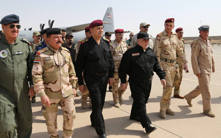 El primer ministro iraquí, Haider al-Abadi, llegando a Mosul