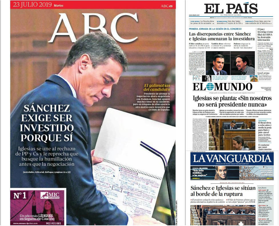 Las diferencias entre PSOE y Unidas Podemos anticipan una investidura incierta, entre la prensa de hoy