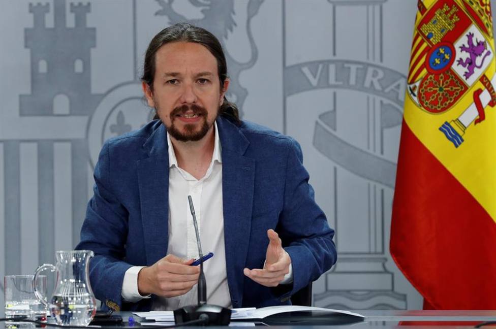 El vicepresidente segundo del Gobierno, Pablo Iglesias durante la rueda de prensa tras el Consejo de Ministros