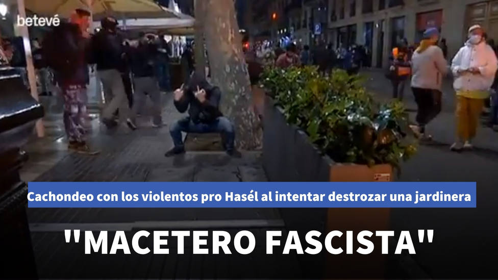 Cachondeo con los violentos pro Hasél al intentar destrozar una jardinera en Barcelona: Macetero fascista