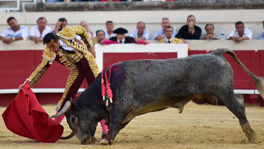 Derechazo de David Mora ante un toro de Victorino Martín este lunes en Beziers
