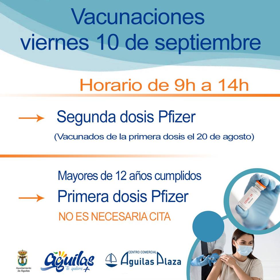 Centro Comercial Águilas Plaza acogerá el viernes una nueva jornada de vacunaciones masivas contra la COVID 19