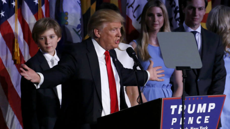 Donald Trump durante el discurso de la victoria en Nueva York. REUTERS
