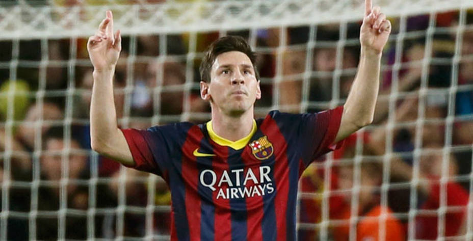 Messi celebrando un tanto en el Barcelona.
