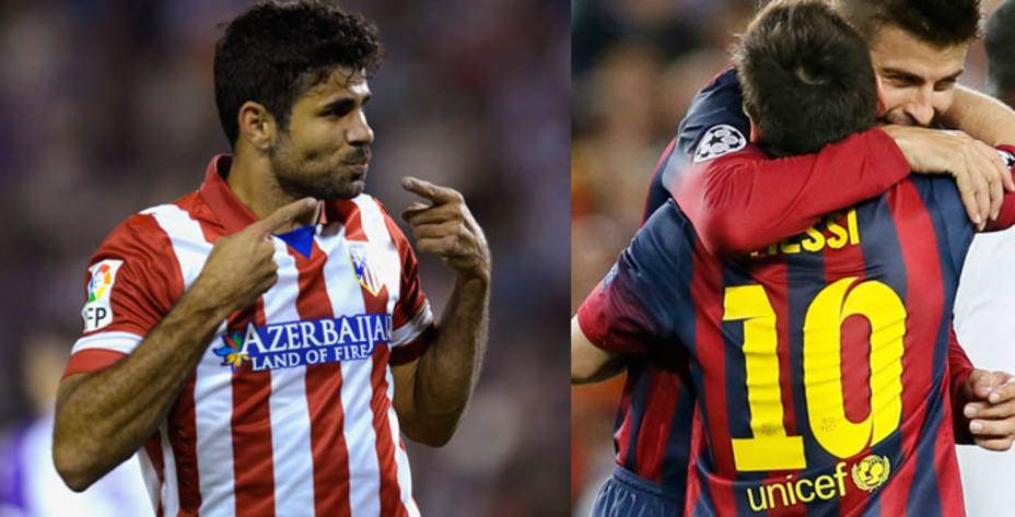 Diego Costa y Leo Messi, junto a Piqué. Reuters