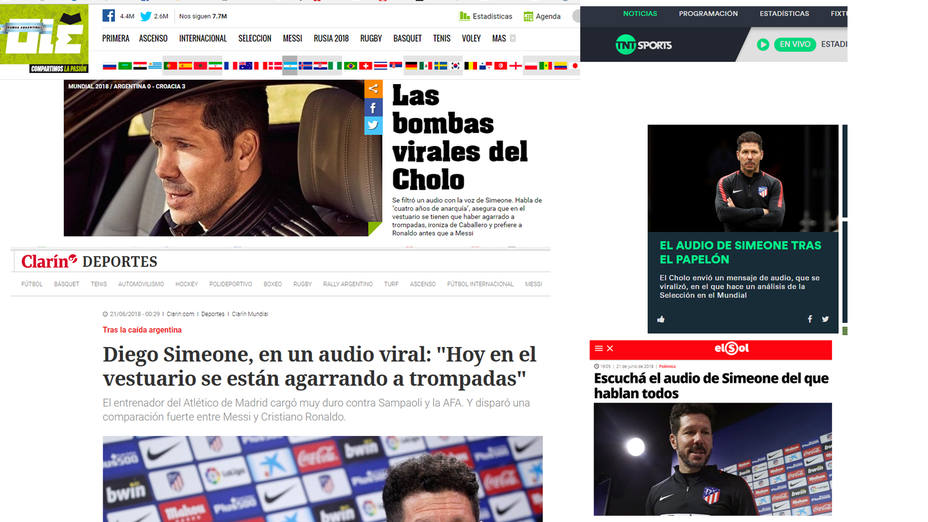 Las radios, los periódicos y las televisiones argentinas se hacen eco de una conversación privada entre el Cholo Simeone y el Mono Burgos