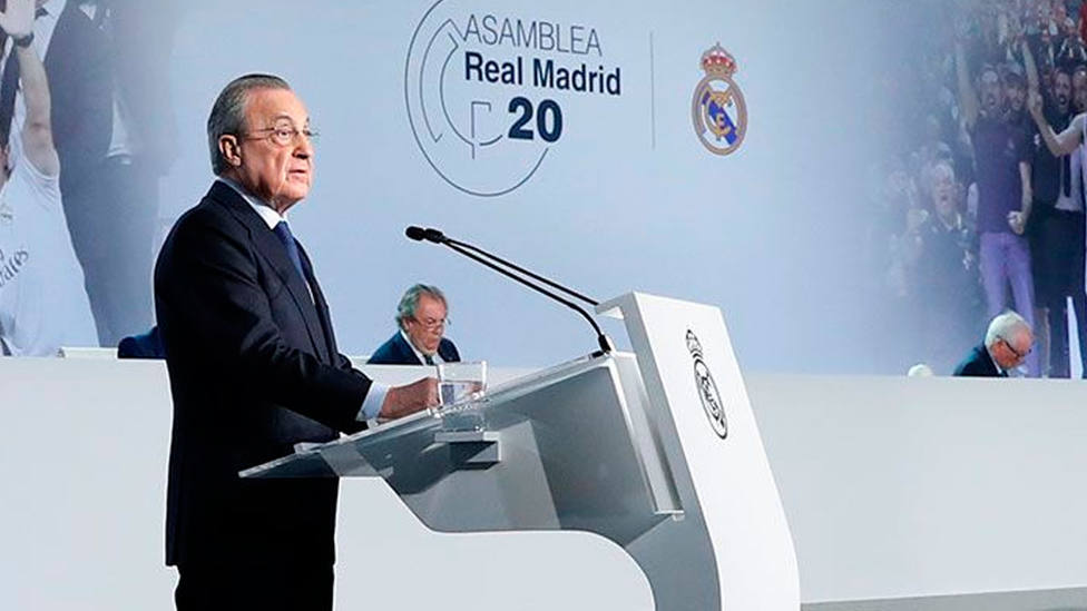 Florentino Pérez, presidente del Real Madrid, durante la Asamblea de Socios en 2020