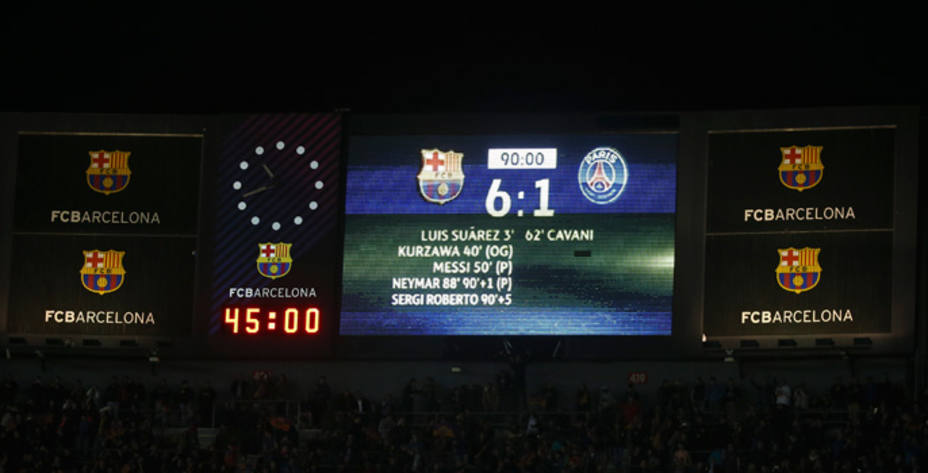 Marcador histórico en el Camp Nou (Reuters)