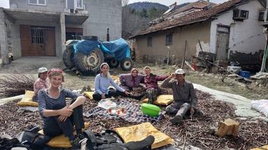 Pausa para el té en Sülekler, Turquía, con una familia reunida para cortar leña para la próxima temporada