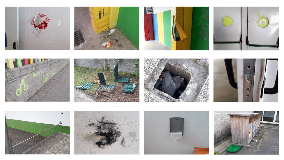 Algunos de los actos vandálicos registrados en el centro educativo - FOTO: Concello de San Sadurniño