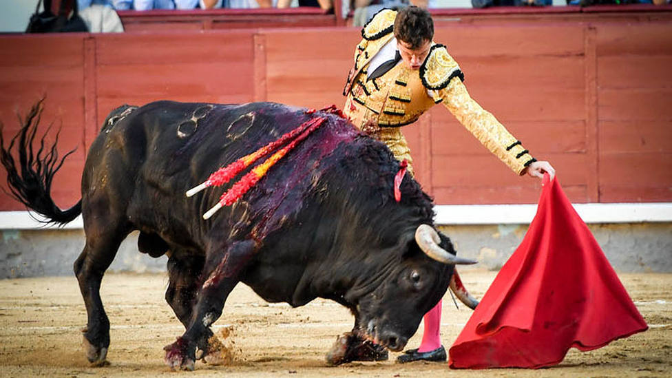 Natural de Daniel Luque al primer toro del Puerto de San Lorenzo lidiado este sábado en Las Ventas