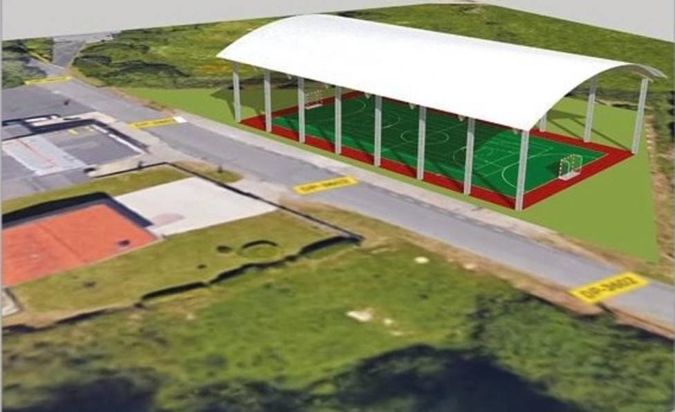 Recreación del proyecto de pista polideportiva que los populares presentaron para Mandiá en campaña