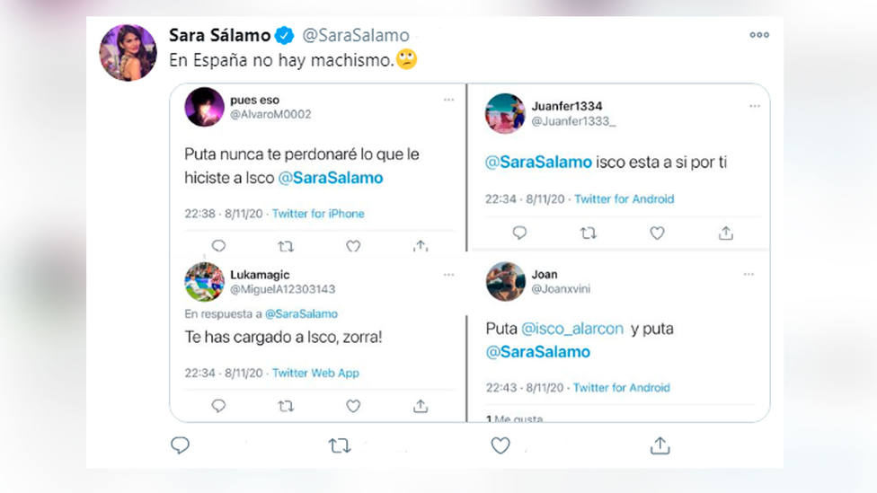 Sara Sálamo denuncia insultos machistas a través de Twitter