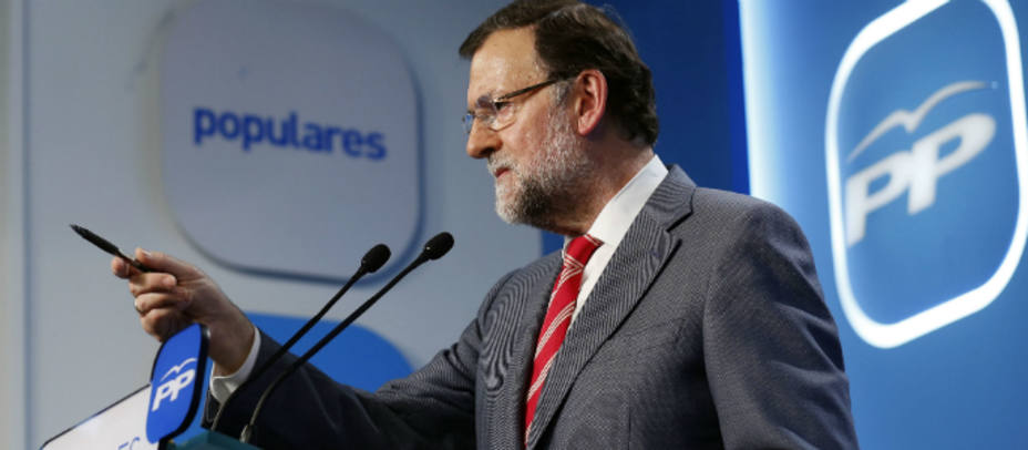 Mariano Rajoy durante una rueda de prensa en la sede del PP. PP