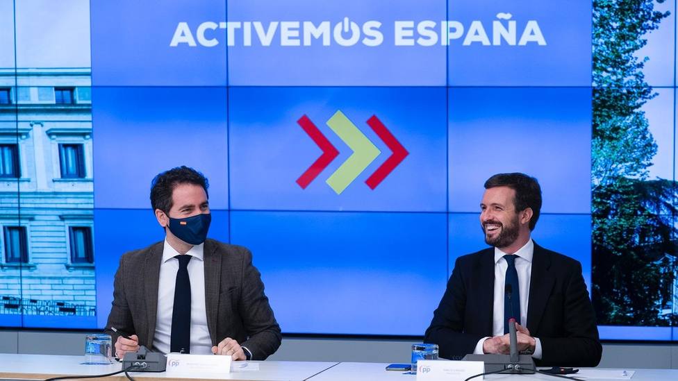 Pablo Casado y García Egea en la reunión de la dirección del PP en Génova