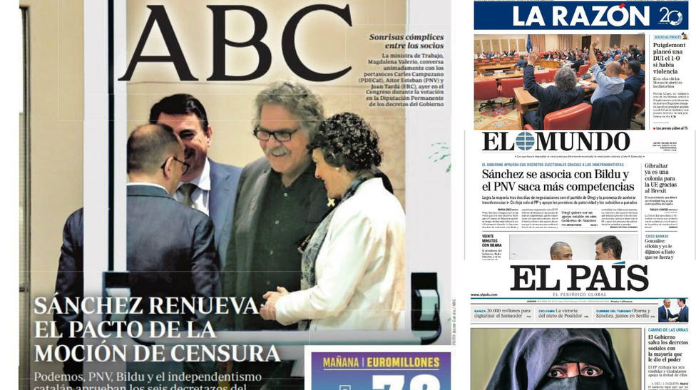 La dependencia de Sánchez en los enemigos de España para aprobar los decretos, portada en la prensa