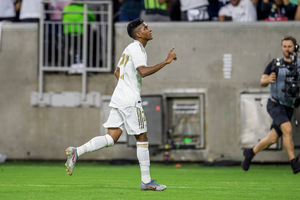 20 July 2019, US, Houston: Real Madrids Rodrygo Goes celebrates scoring his sides first goal during the 2019 International Champions Cup soccer match between Real Madrid and Bayern Munich at NRG Stadium. Photo: Trask Smith/CSM via ZUMA Wire/dpa