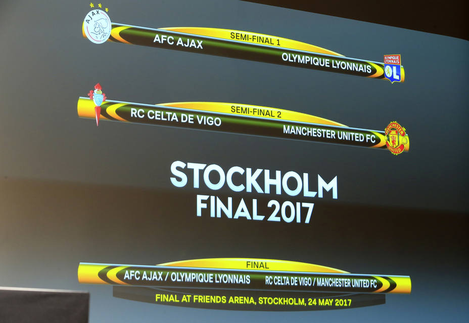 A screen displaying the order after the draw of the UEFA Europa League semi-finals