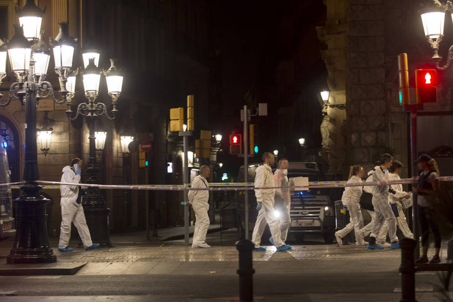 Lugar de los atentados en Las Ramblas de Barcelona.EFE