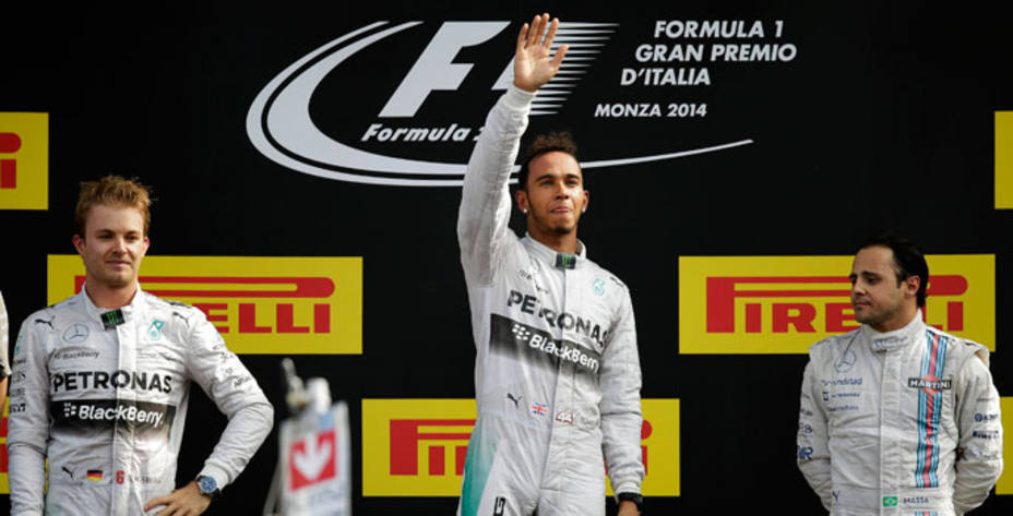 Podio GP Italia: Rosberg (2º), Hamilton (1º) y Massa (3º). Reuters.