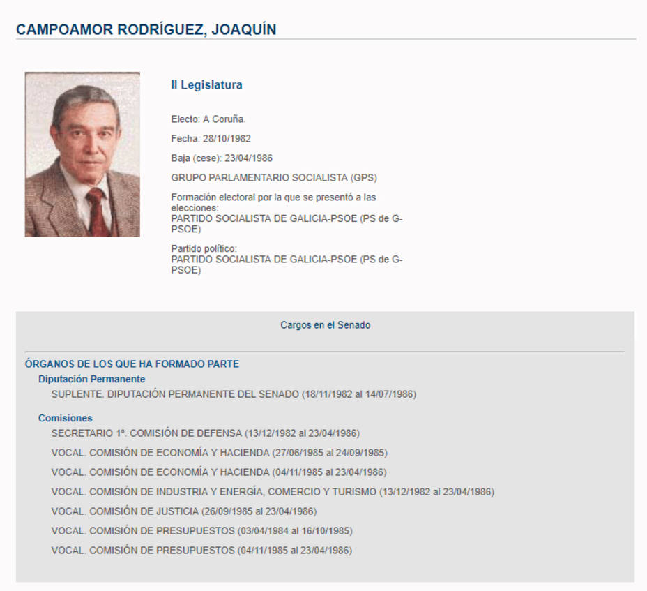 Ficha de Joaquín Campoamor en la página web del Senado