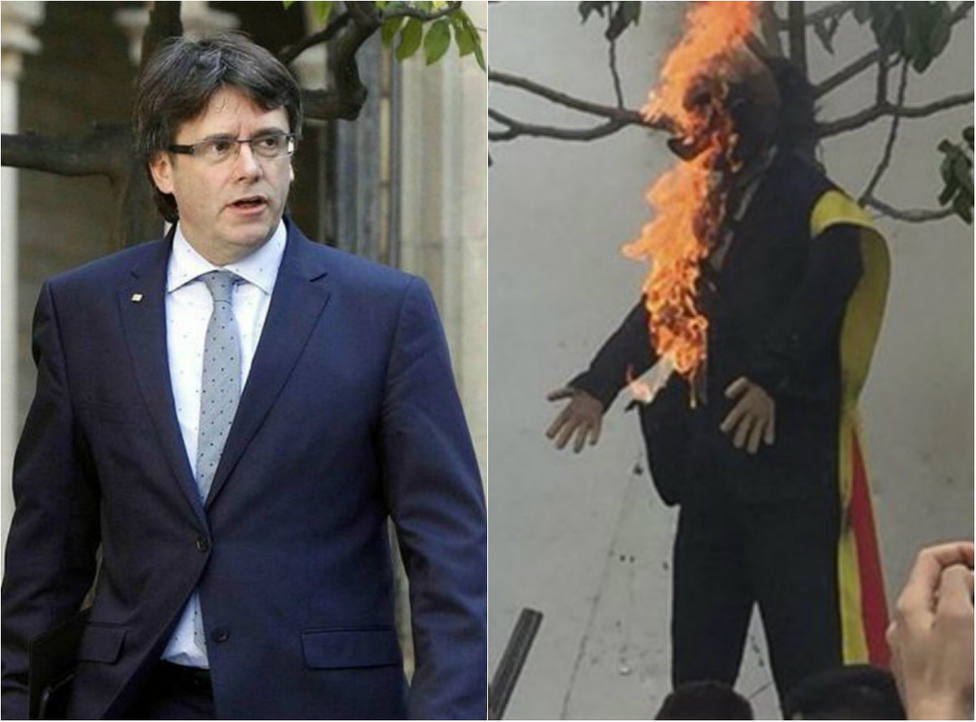 Puigdemont acusa directamente al PSOE de participar en la quema de un muñeco con su imagen