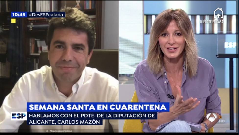 El Presidente de la Diputación Carlos Mazón en una entrevista en Espejo Público de Antena 3 (Diputación)