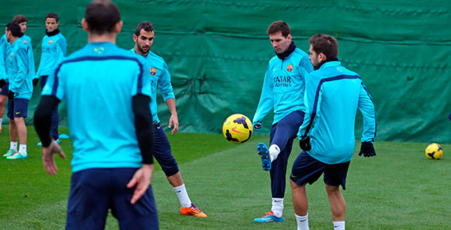 Los jugadores del Barcelona preparando el encuentro ante el Málaga. Foto: FCB.