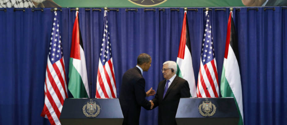 Barack Obama y Mahmud Abás durante la rueda de prensa en Palestina. REUTERS
