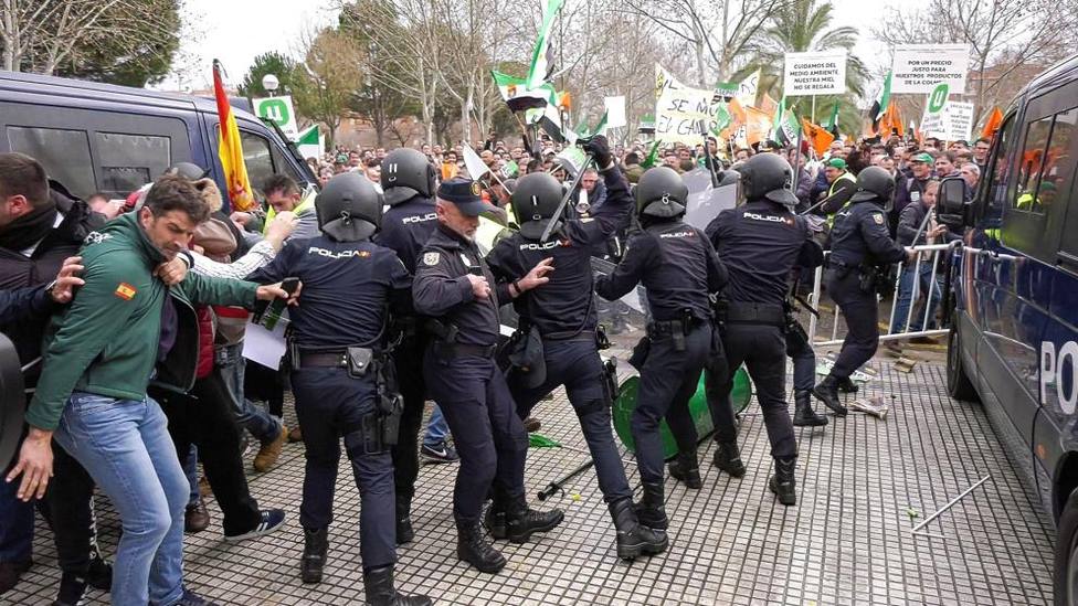 Manifestación de los agricultores en Don Benito (Badajoz) el pasado mes de enero. Foto: Jero Morales (EFE)