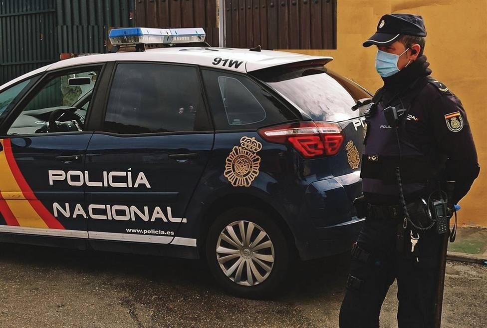 Foto Policía Nacional con mascarilla al lado de un vehículo del CNP (Europa Press)